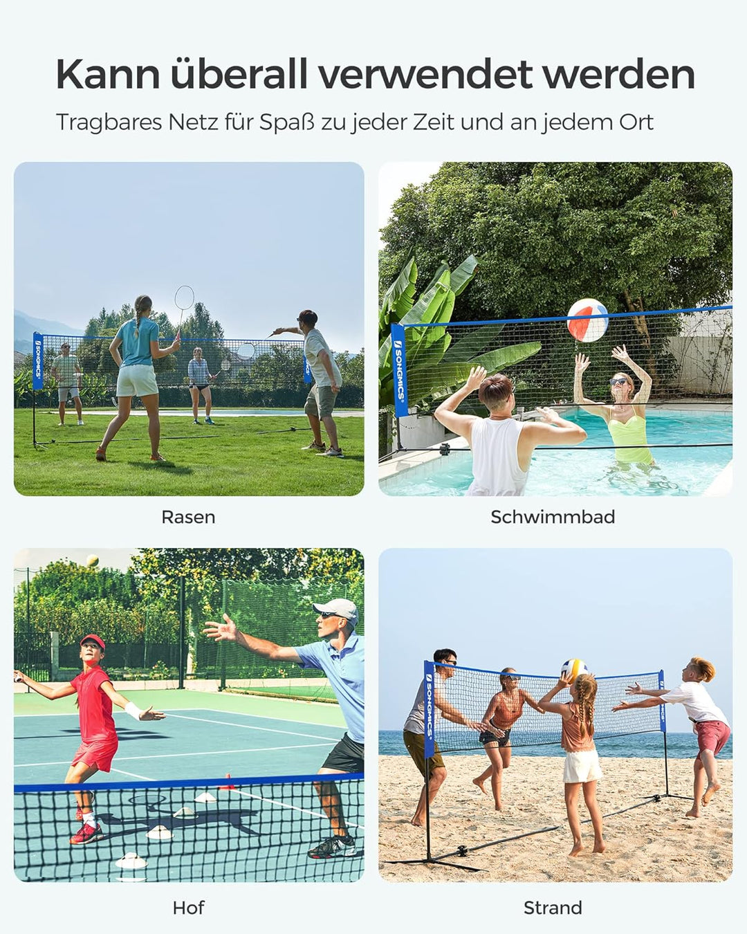 SONGMICS Badmintonnetz, faltbar, einfach zu montieren, leicht zu transportieren, höhenverstellbar (1