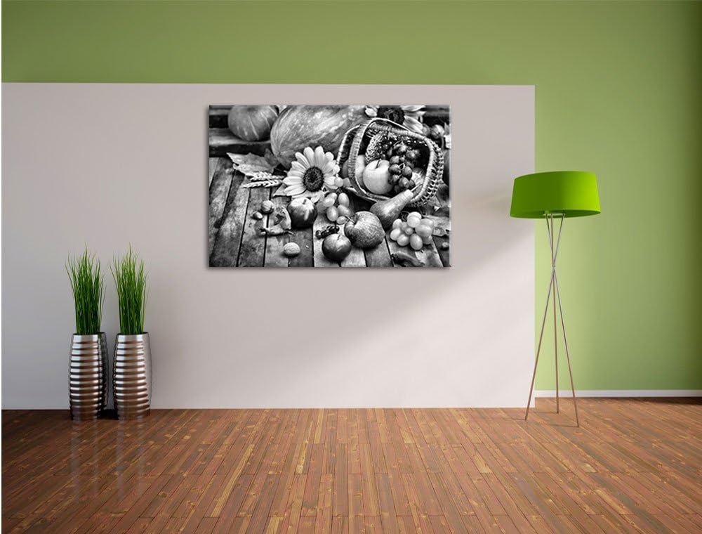Pixxprint Monocrome, Herbstlicher Obstkorb, Format: 100x70 auf Leinwand, 100x70