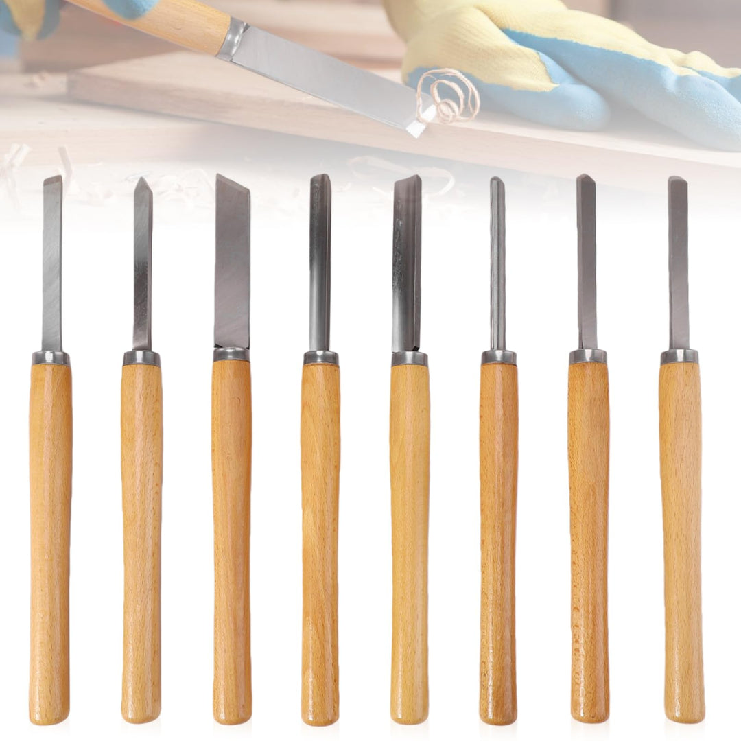 Drechselmesser Set 8 Stück, Stechbeitel Set für Holz Drehmeissel Set mit Manganstahl Klingen und Pol