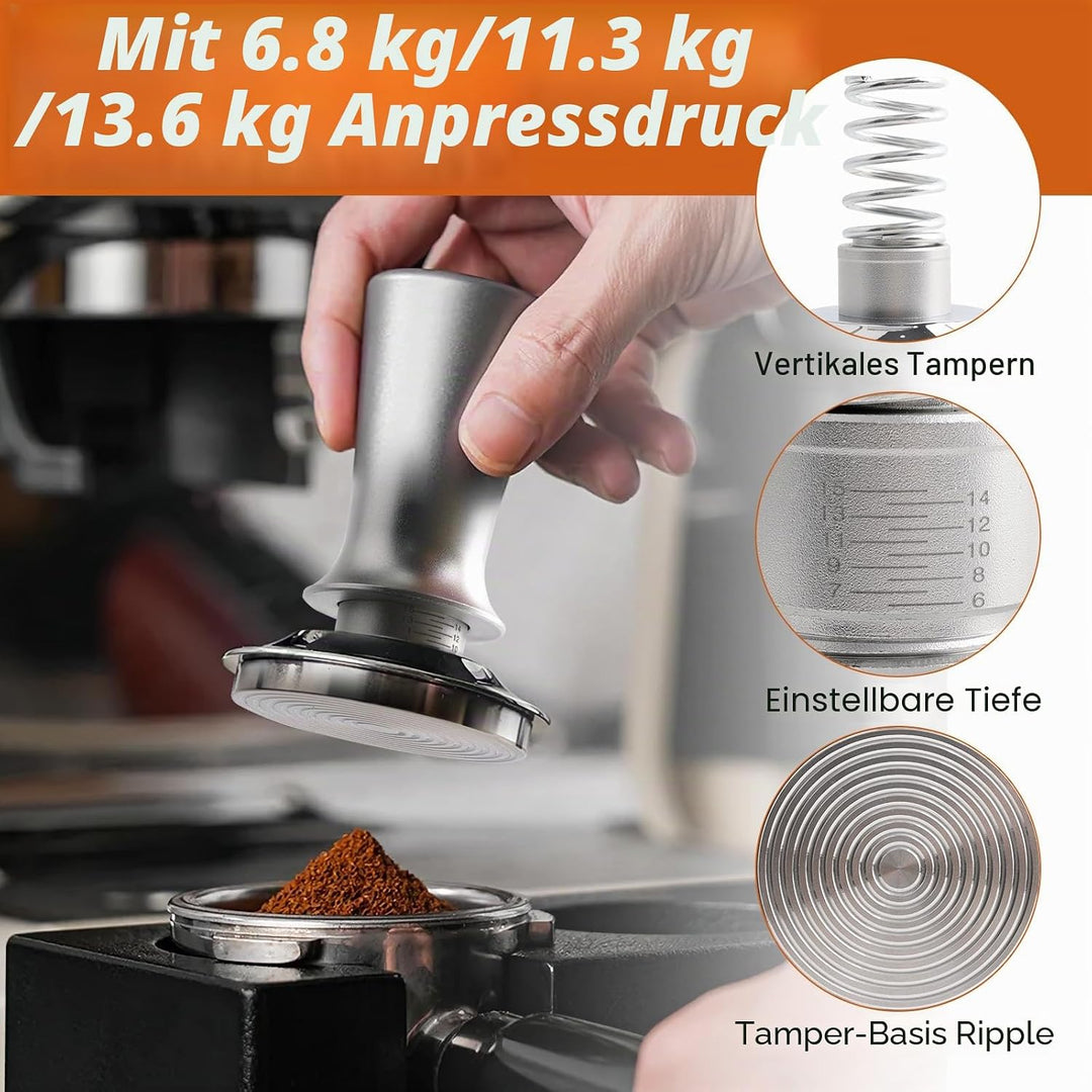 Kaffee Tamper 54mm Set, Aufgerüstet Espresso Tamper set inkl. WDT Tool, Dosierring 54mm, Puck Screen