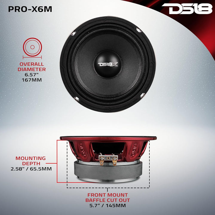 DS18 PRO-X6M Auto-Mitteltöner, 16,5 cm (16,5 cm), 450 W, 8 Ohm, Bass-Lautsprecher 16,5 cm Klassisch,