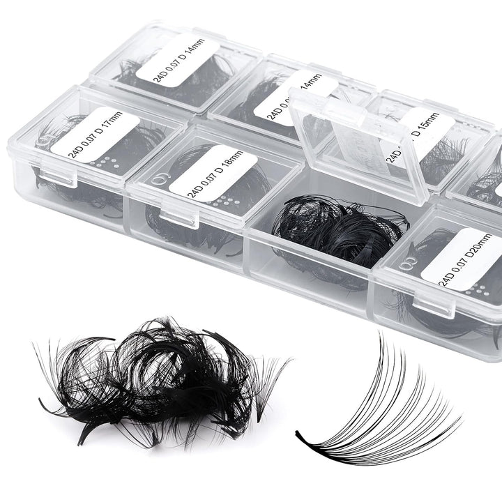 FADLASH 2024 Version Professionell Mixed 600pcs Lash Fächer 24D 14-20mm 0,07mm D Curl Fertig Volumen