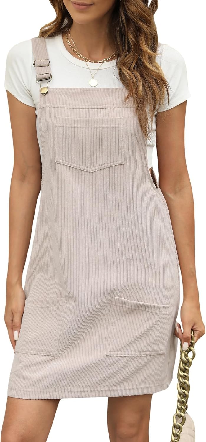 CUPSHE Damen Latzrock Quadratischer Ausschnitt Hosenträger Taschen Cord Latzkleid Overallkleid Freiz