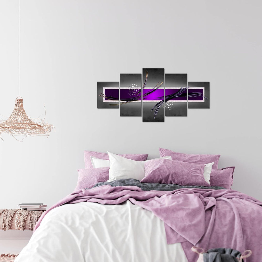 Runa Art Wandbilder Abstrakt 5 Teilig Bild auf Vlies Leinwand Deko Wohnzimmer Schlafzimmer Grau Lila