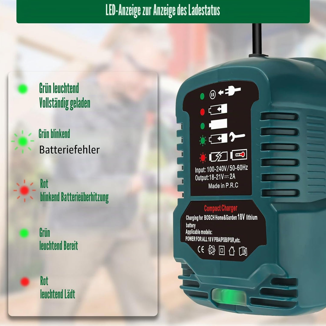 Ersatz Ladegerät für Bosch 18V PBA Haus und Garden System Akku, Tragbares Mini-Schnellladegerät mit