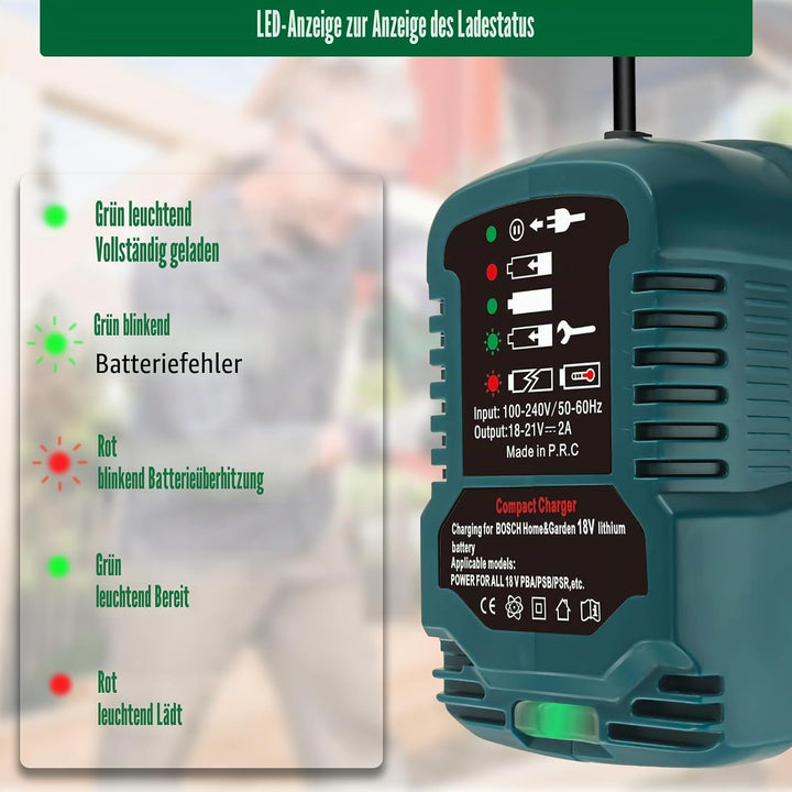 Ersatz Ladegerät für Bosch 18V PBA Haus und Garden System Akku, Tragbares Mini-Schnellladegerät mit