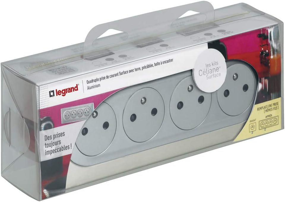 Legrand Céliane Komplettset 4 Steckdosen, zweipolig, mit Erdung, verdrahtet, Silber, 200227, 230 vol