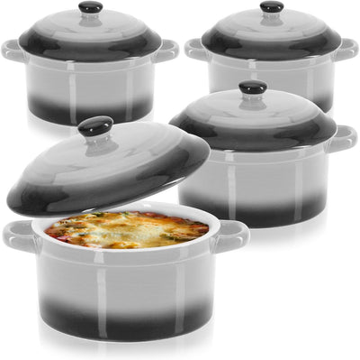 com-four® 4x Auflaufform mit Deckel aus Keramik - Dessertschale für Crème Brûlée - Mini-Schmortopf f