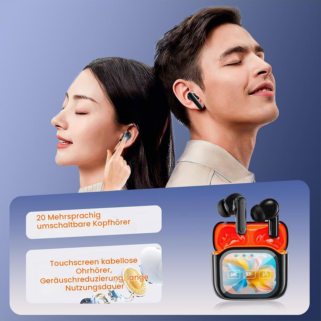 Bluetooth Kopfhörer, In Ear Kopfhörer Kabellos mit Touchscreen, Bluetooth 5.4 HiFi Stereo mit ANC/EN