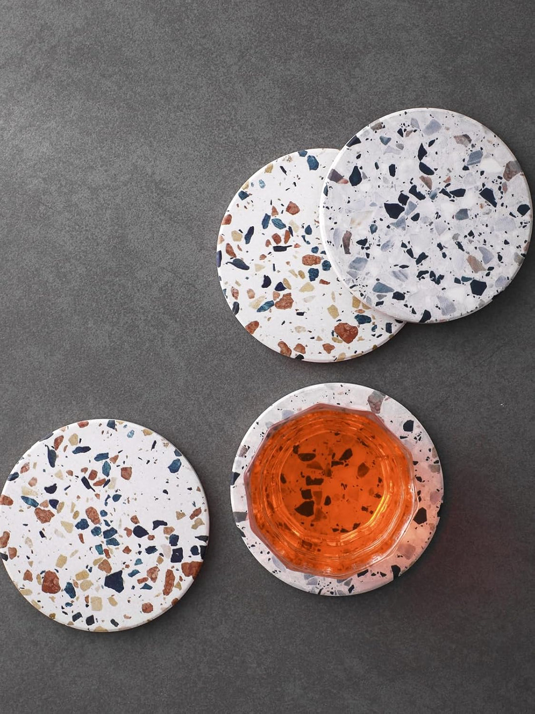LIFVER Untersetzer Gläser, Glas Untersetzer-Set 6 Stücke mit Halter, 10,2 cm Saugfähig Getränk Unter