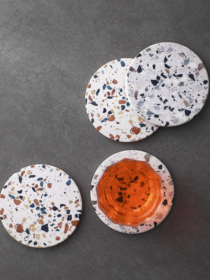 LIFVER Untersetzer Gläser, Glas Untersetzer-Set 6 Stücke mit Halter, 10,2 cm Saugfähig Getränk Unter