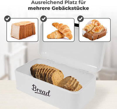 DRULINE Brotkasten mit Klappdeckel - Brotkasten Retro - Brotaufbewahrung - Brotbox - Metall weiss/sc