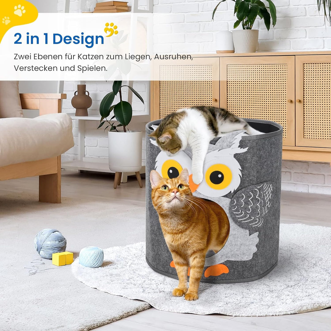 Dripex Katzenhöhle 2 Etagen Katzenhaus aus Filz inkl. Kissen Kuschelhöhle für Mietze Katzen zum Schl