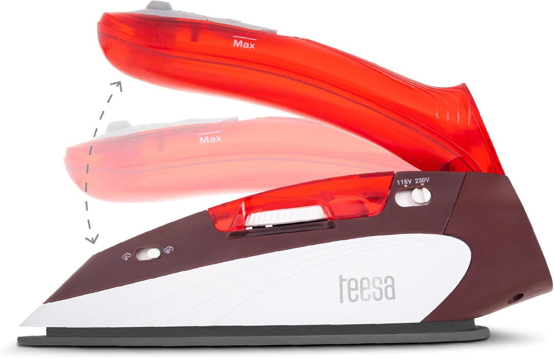 Teesa SLIDE TRAVEL 1100 Reisebügeleisen, rot-weiss-grau