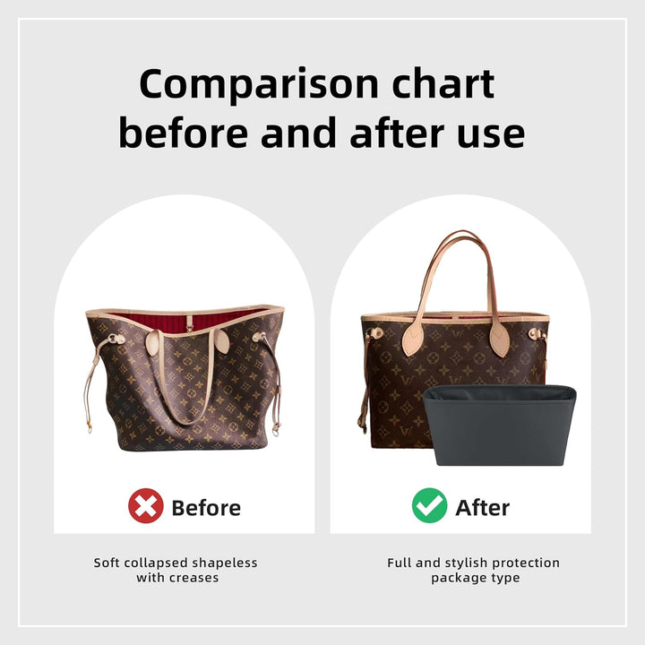 DGAZ Taschen Organizer Einsatz, Seide Taschenorganizer für Neverfull PM/MM/GM Tasche, Seidige Berühr