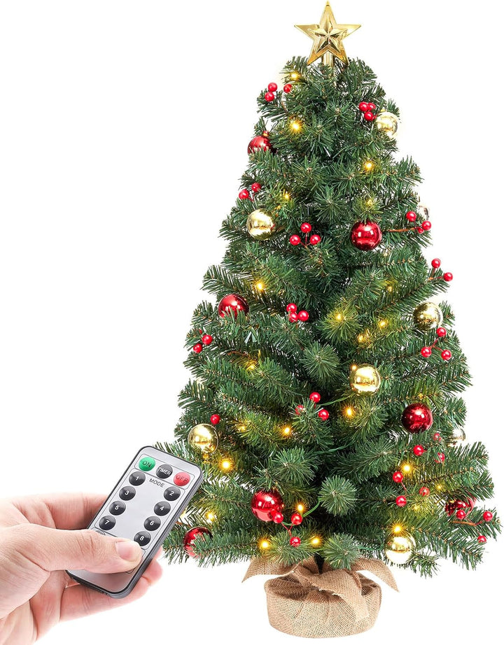 Yorbay Mini Weihnachtsbaum mit 50 warmweiss LEDs 8 Licht Modi, Tannenbaum mit Stern-Baumspitze und D