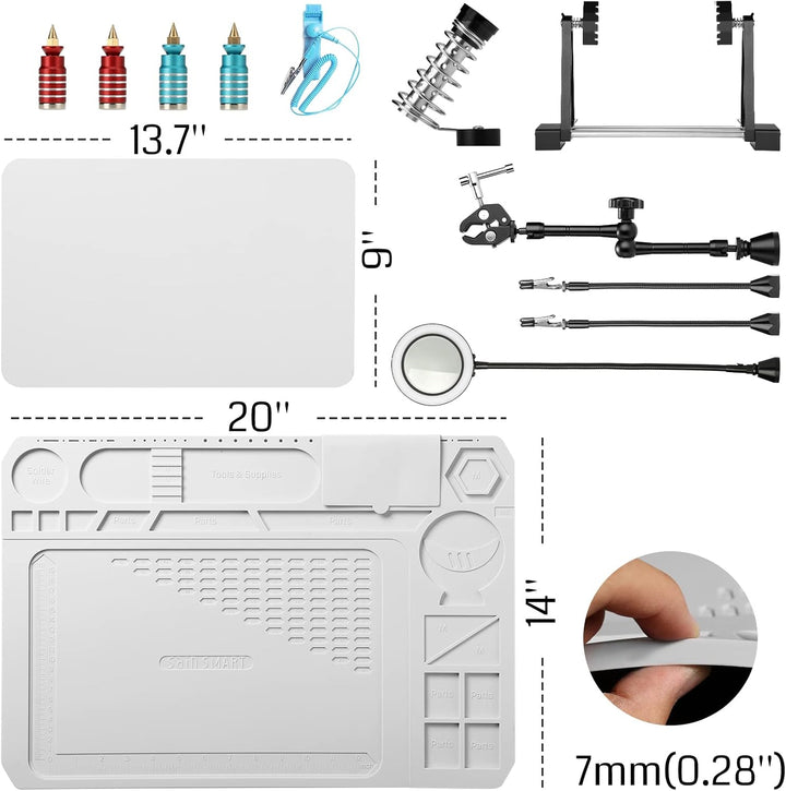 SainSmart 2-in-1 Luxuriöses Löt-Set mit Premium-Silikon-Lötmatte, kippbarem Platinenhalter mit 5-fac
