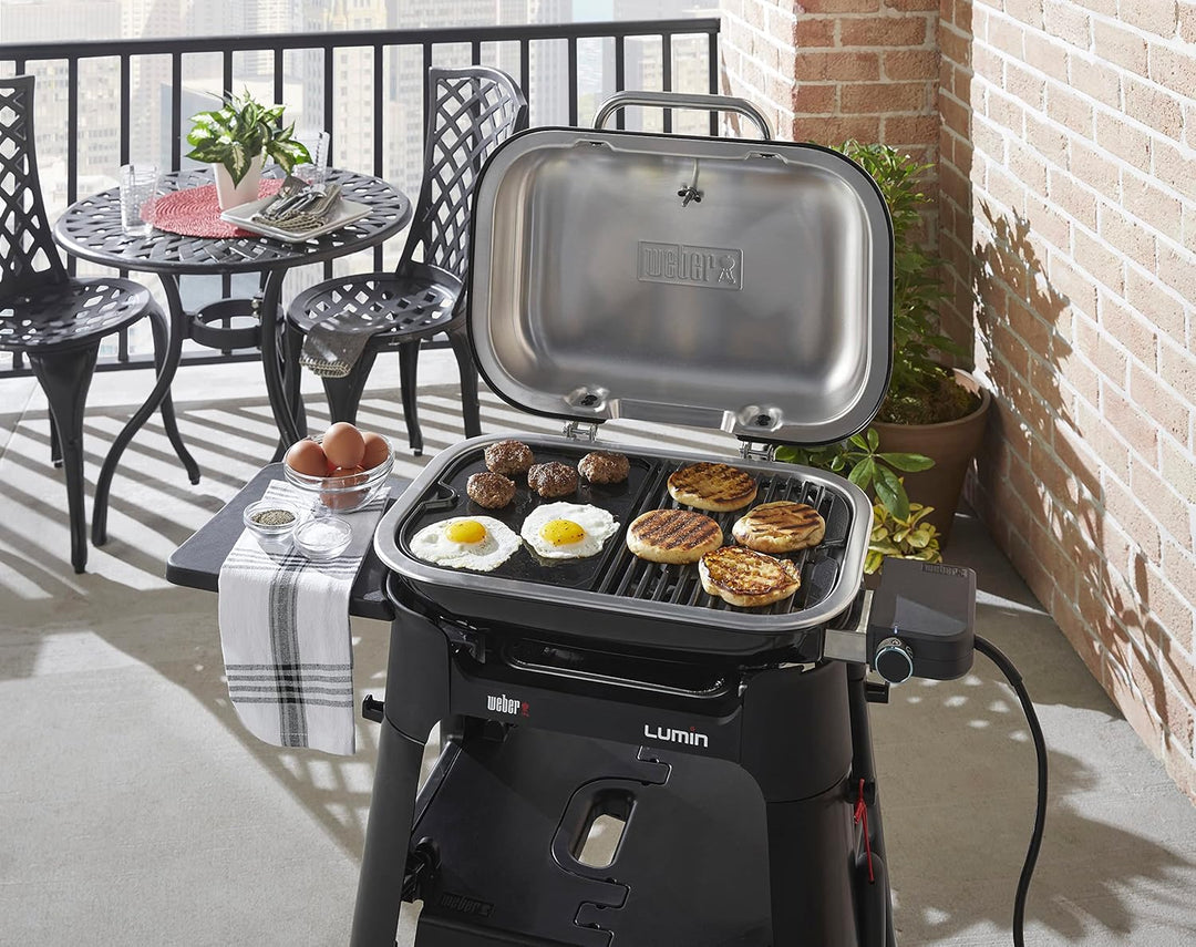 Weber Lumin Compact Elektrogrill-Platte/Porzellanemaillierte Gusseisen-Grillpfanne mit Antihaft-Ober
