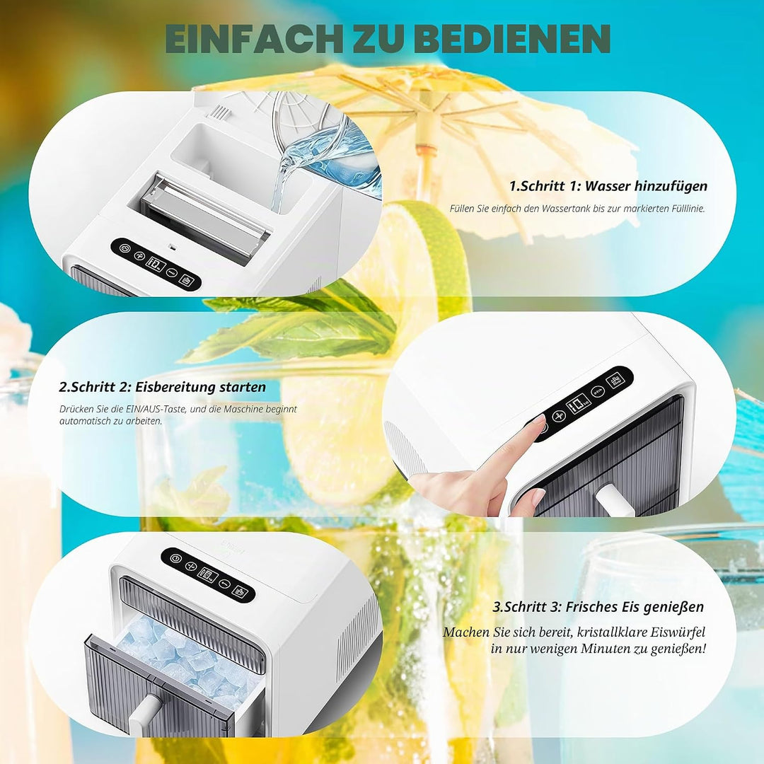 Eiswürfelmaschine klein, Portable Eiswürfelbereiter selbstreinigend, 12 Würfel in 10 Minuten fertig,
