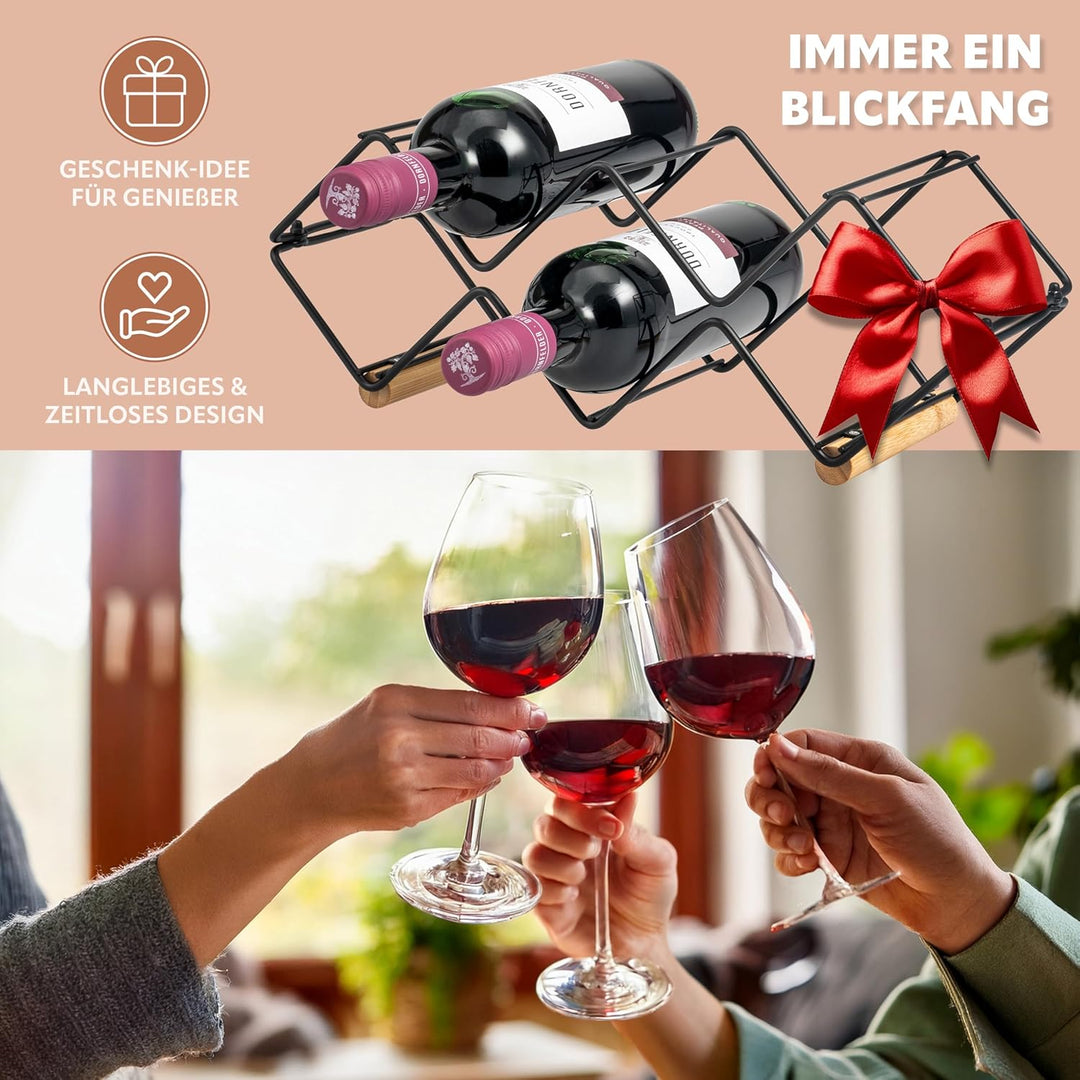 eluno Weinregal 2er-Set für 10 Flaschen, aus Metall und Bambus, stapelbar (ca. 39 x 14,5 x 15 (B/H/T