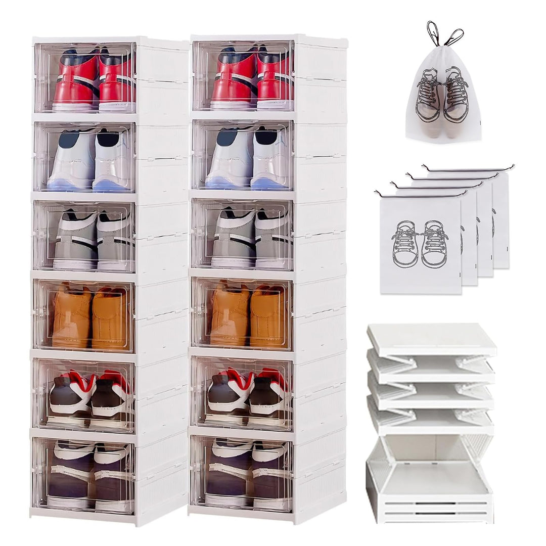 12 Schuhboxen Transparent Faltbar Shoe Box Schuhkarton Sneaker Regal Schuh Aufbewahrung Organisierer