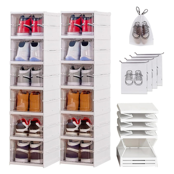 12 Schuhboxen Transparent Faltbar Shoe Box Schuhkarton Sneaker Regal Schuh Aufbewahrung Organisierer
