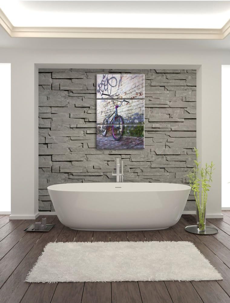 Pixxprint Fahrrad vor Graffitiwand 3Teiler 120x80 cm Leinwandbild Wandbild Kunstdruck