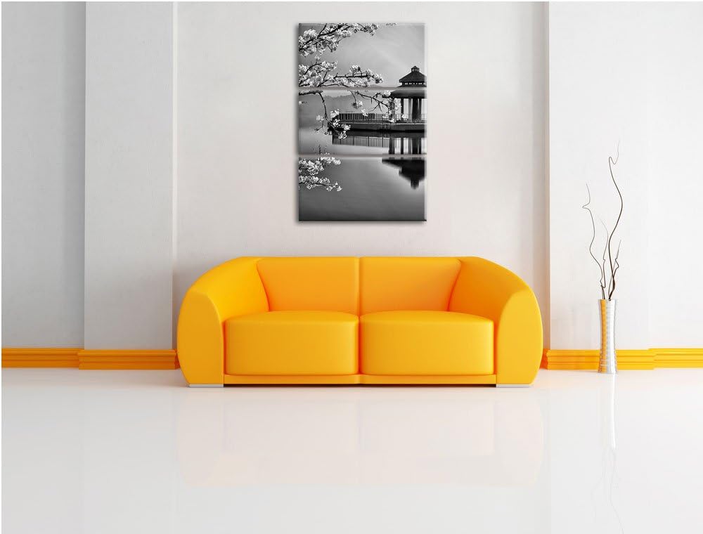 Pixxprint Kirschbaum am See als Leinwandbild/Grösse: 3 Teilig (120x80) cm/Wandbild/Kunstdruck/fertig