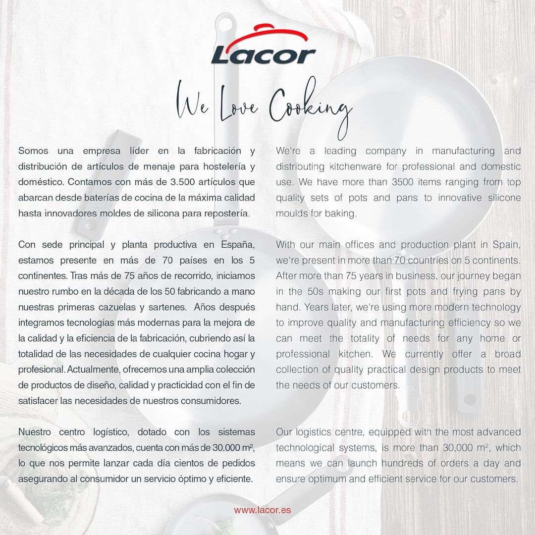 LACOR - 45828 - Wok Foodie, Edelstahl 18/10, ergonomischer Griff, Sandwich-Wärmediffusorboden, geeig