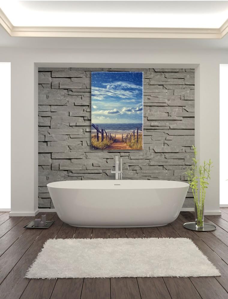 Pixxprint Weg zum Strand am Meer Kunst Buntstift Effekt, Format: 100x70 auf Leinwand, 100x70