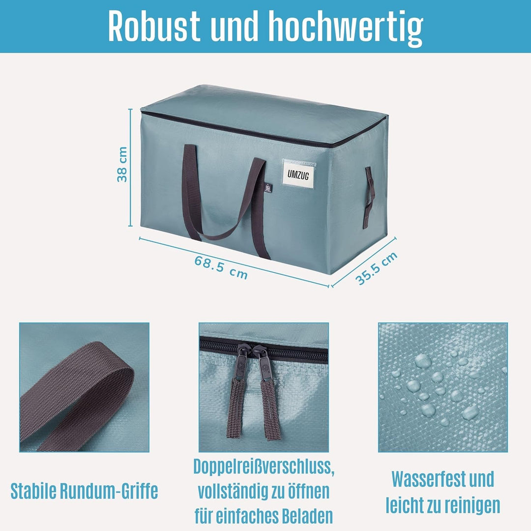 VENO 10 Stück extragrosse Umzugstaschen,Aufbewahrungstasche mit Reissverschlüssen und Tragegriffen,