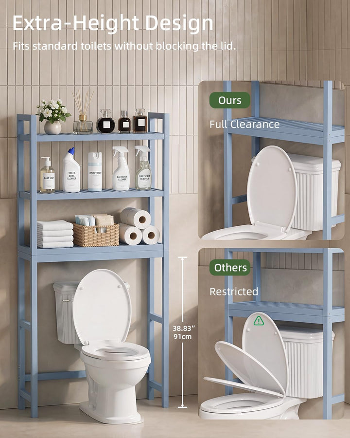 SMIBUY Badezimmer-Aufbewahrungsregal, Bambus-Über-der-Toilette-Organizer-Rack, freistehender WC-Plat