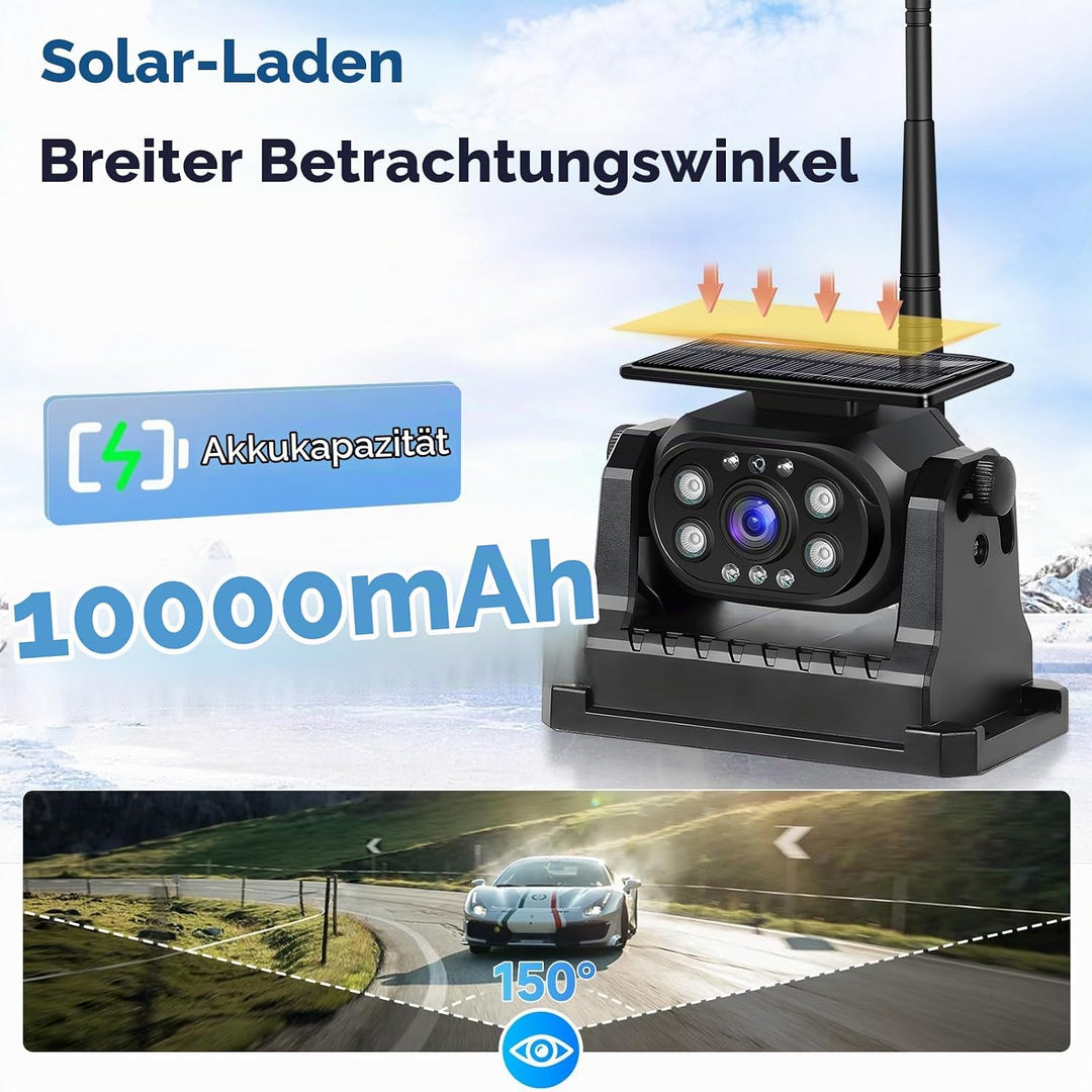 Hodozzy Kabellose Rückfahrkamera Solar Stabiles WiFi, 1080P Rückfahrkamera Auto mit Wasserdicht, Sol