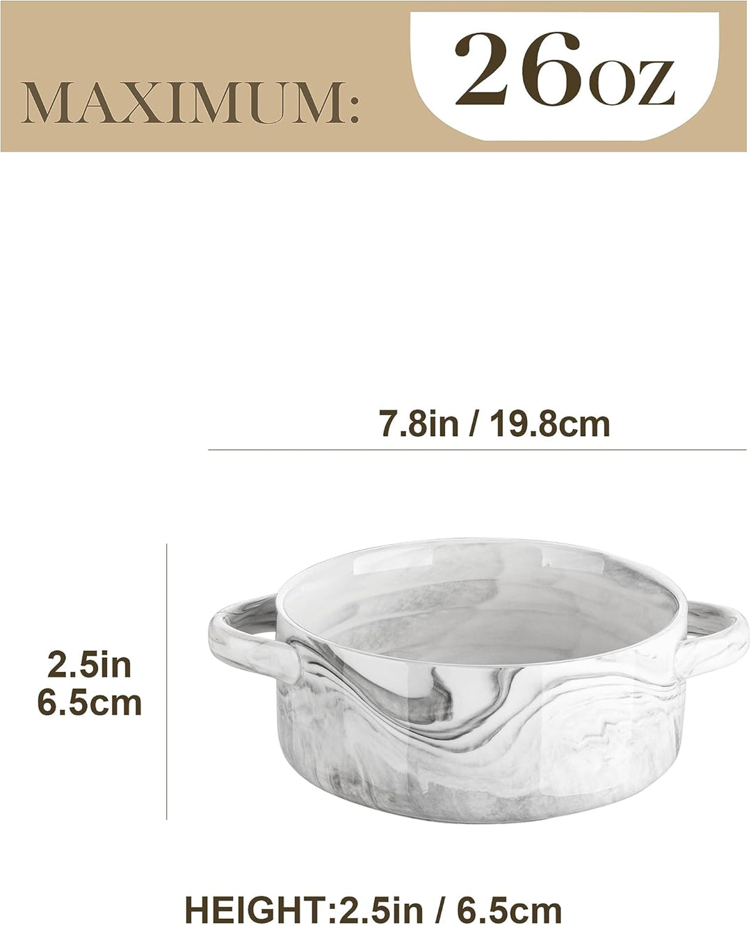 MALACASA Suppenschalen mit Griffen, 800 ML Porzellan Suppenschalen Set von 4, Elfenbein weiss servie