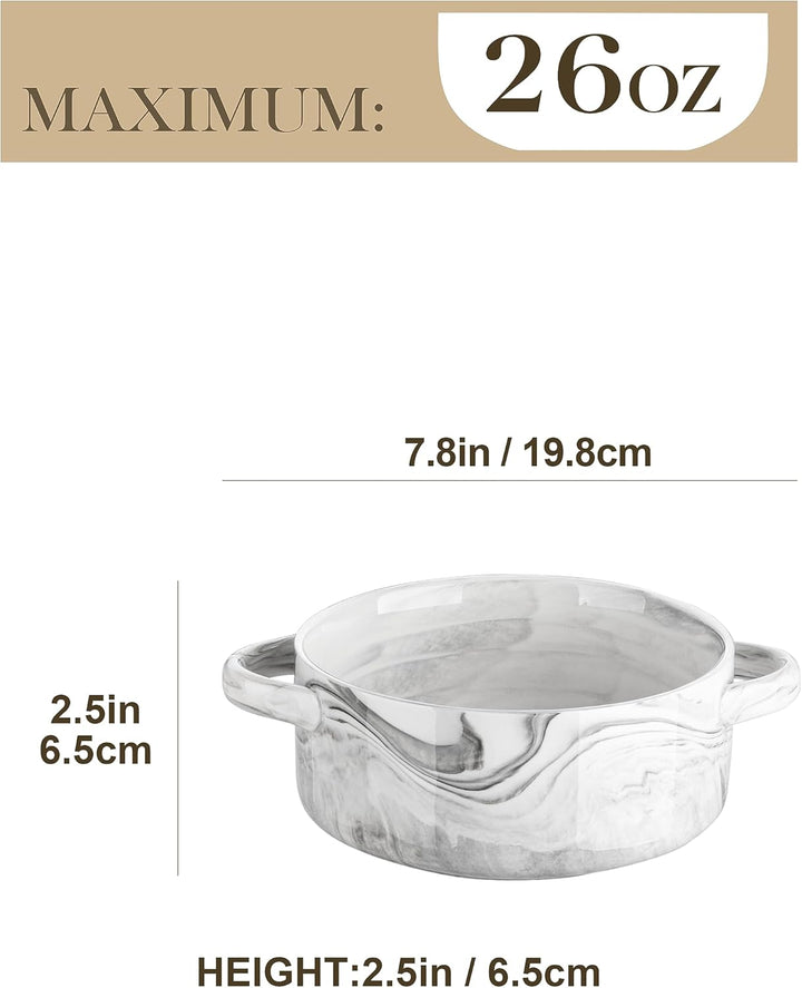 MALACASA Suppenschalen mit Griffen, 800 ML Porzellan Suppenschalen Set von 4, Elfenbein weiss servie