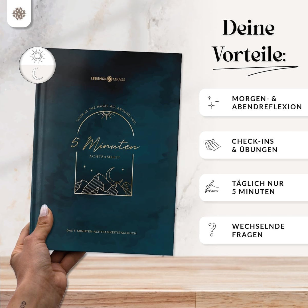 LEBENSKOMPASS® 5 Minuten Achtsamkeitstagebuch “MIND” 5 Minuten Tagebuch für mehr Dankbarkeit, Achtsa