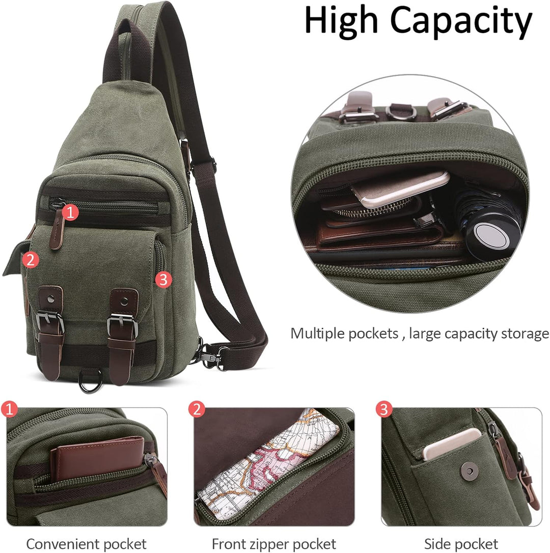VARLIVOO Herren Sling Bag Retro Crossbody Bag Klein Umhängetaschen Schultertasche Outdoor Sportarten