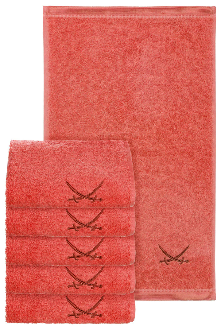 Sansibar Gästehandtuch 6er Set 30x50 cm 100% Baumwolle mit gesticktem Säbel Logo Set Handtuch Seiftu