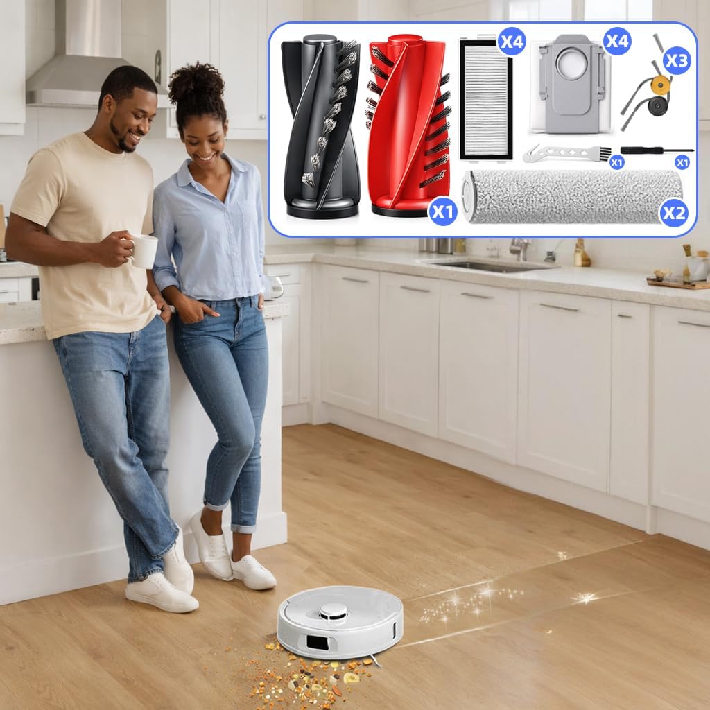 20 Stück Ersatzteile für Roborock Qrevo Curv 2 Flow Roboter-Staubsauger, 1 Paar Hauptbürste, 2 Rolle