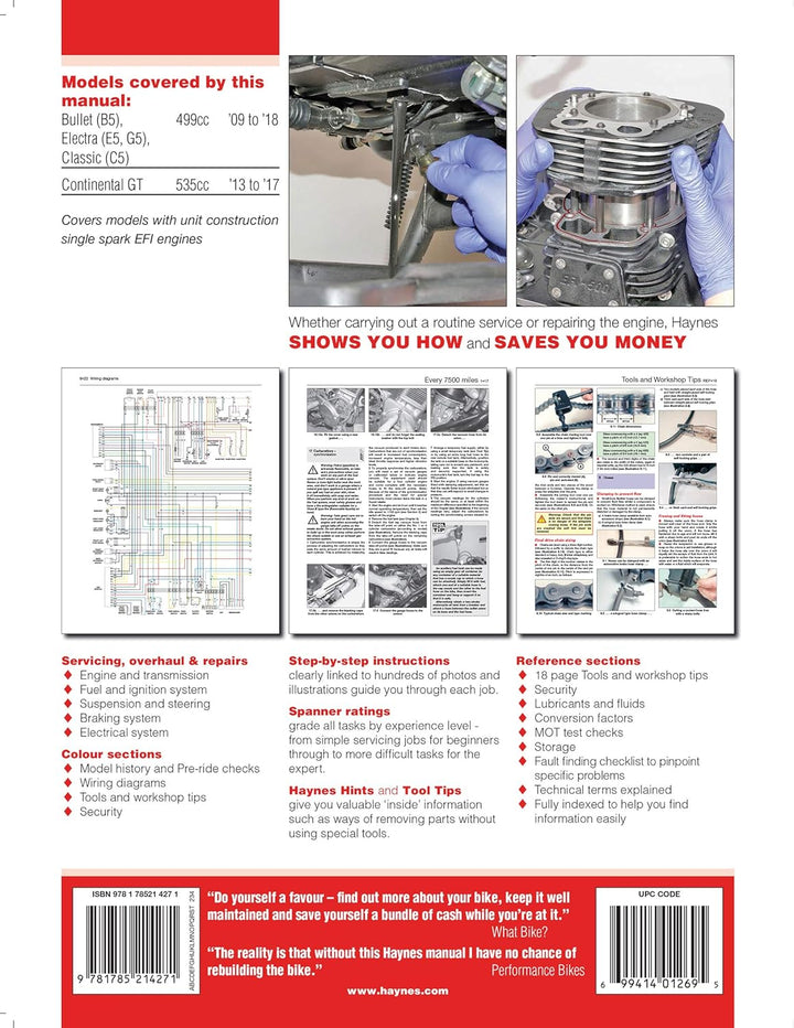 Royal Enfield 500 Bullet / Classic & 535 Continental GT Haynes Service & Repair Manual: '09 to '18: