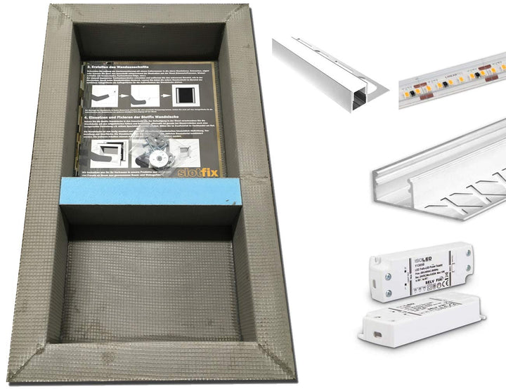 Wandnische + LED Beleuchtung Set - befliesbare Wandnische 60x30x10cm + 2X LED-Kit | Duschablage bele