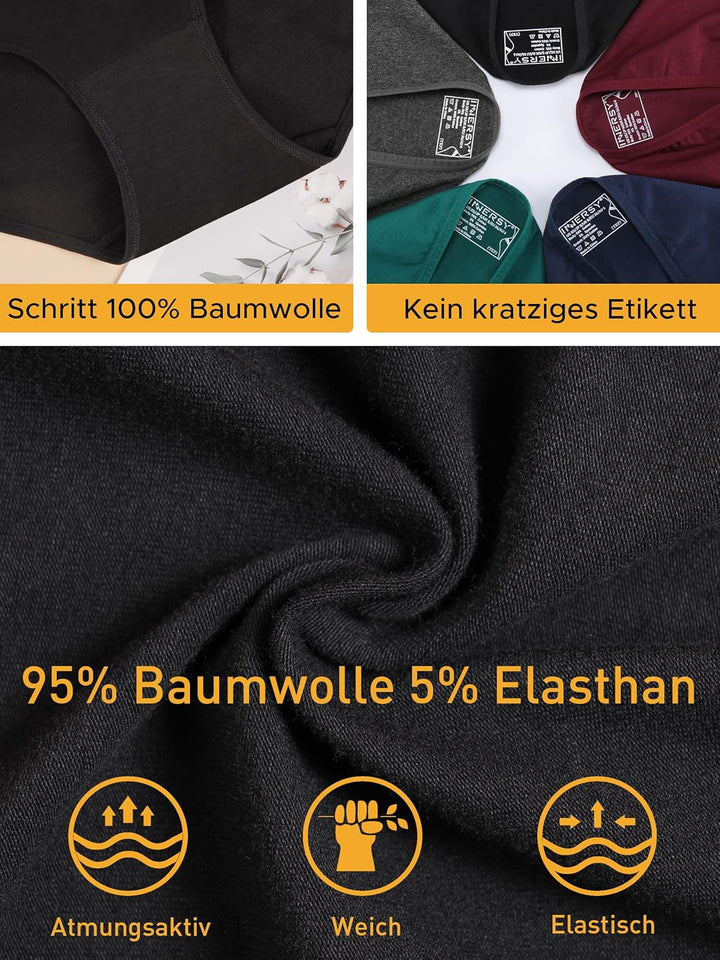 INNERSY Unterhosen Damen Baumwolle Atmungsaktive Hipster Unterwäsche Basic Bequem Panties 6er Pack X