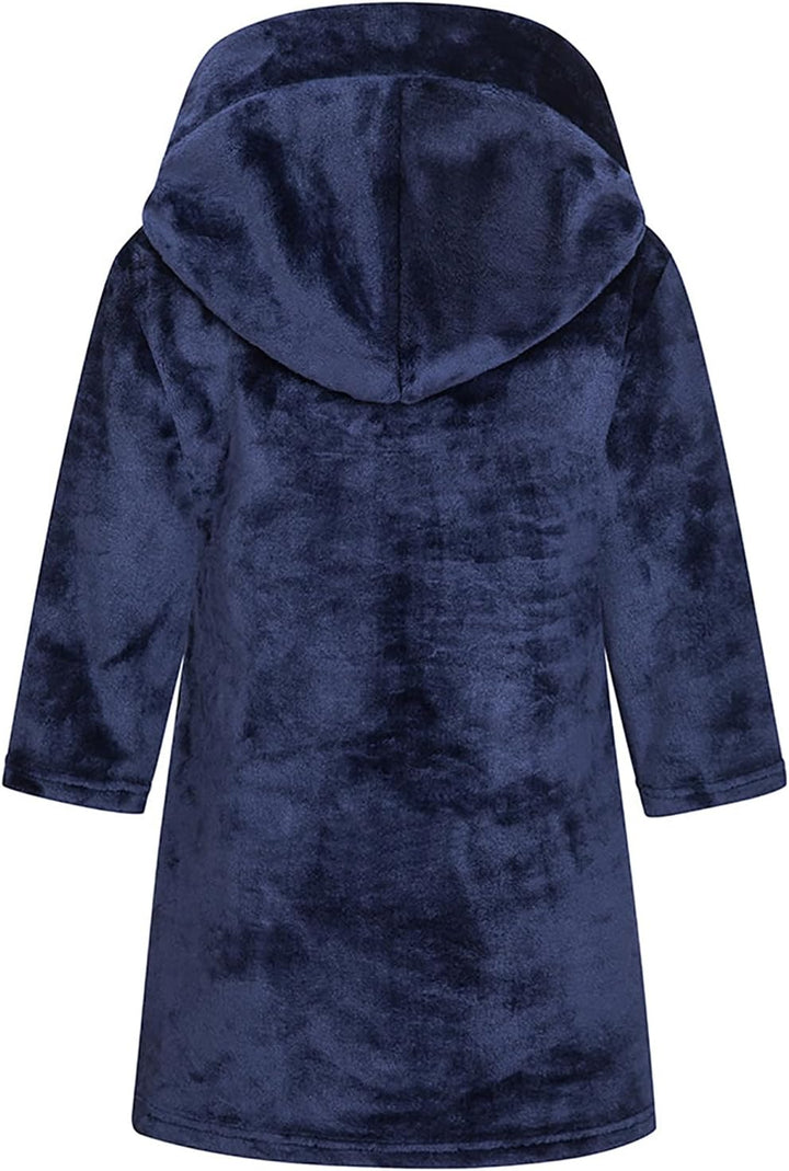 Bademantel für Mädchen, einfarbig, mit Kapuze, Flanell-Fleece-Bademantel für Jungen marineblau 9-12