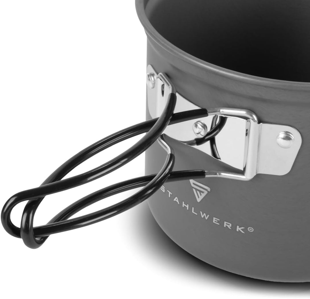 STAHLWERK Camping Kochtopf-Set 4-teilig aus Aluminium, Outdoor Kochgeschirr mit Antihaftbeschichtung