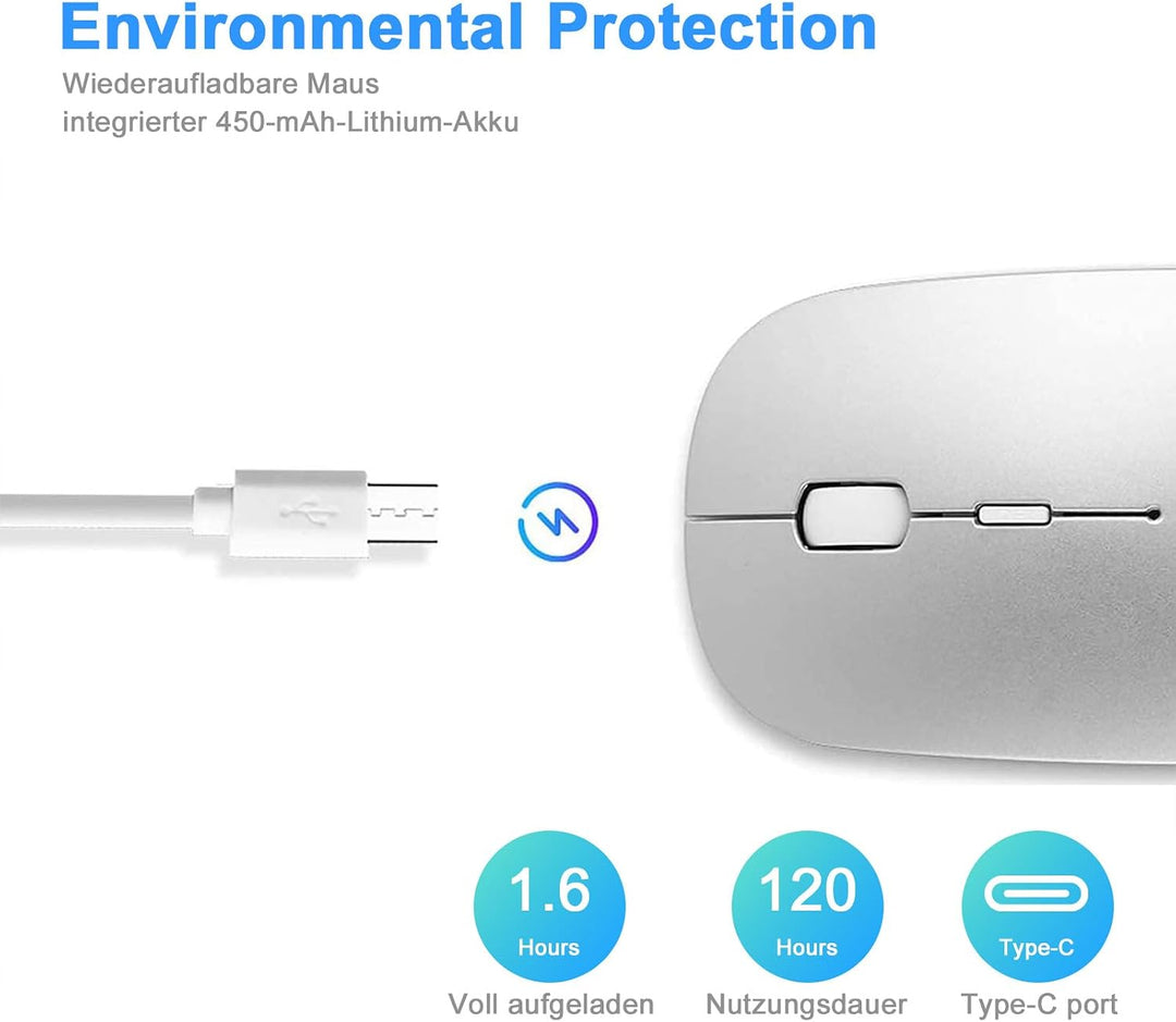 AE WISH ANEWISH Bluetooth Maus with USB-C-Adapter fur Mac/iPad/iPhone/PC/Computer, wiederaufladbar g