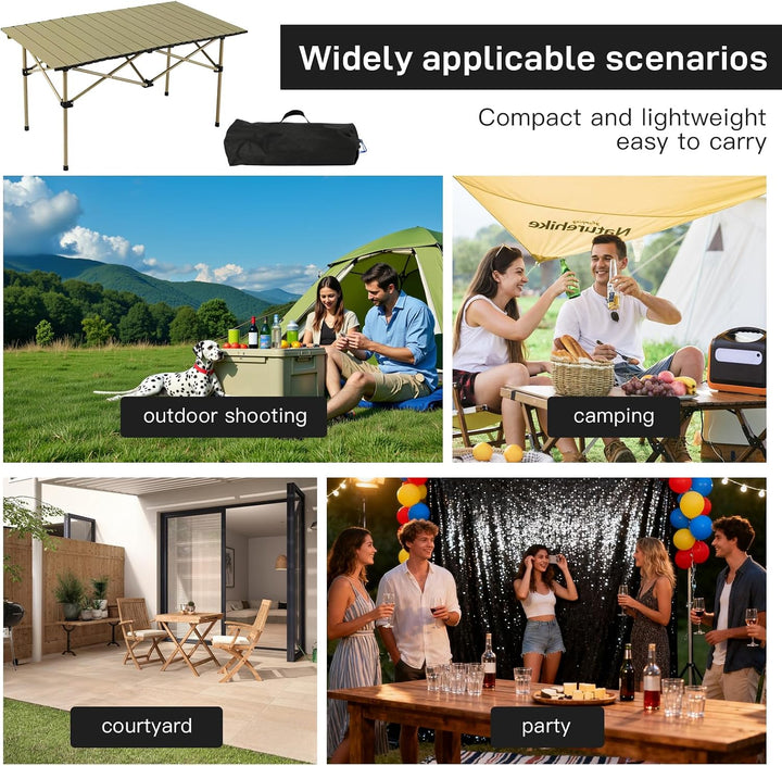 Campingtisch Klappbar 95 x 56 x 50 cm Klapptisch Camping Tragbar mit Rollbarer Tischplatte und Trage