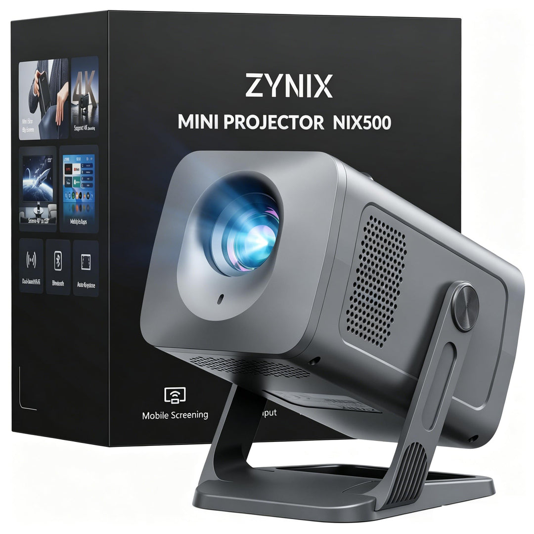 ZYNIX Videoprojektor, graues Gehäuse für Fernbedienung Smart Mini Beamer mit Android 14, Grau