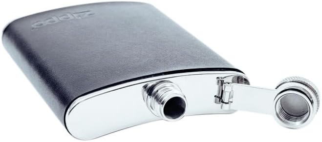 Zippo Flachmann Edelstahl - Leder umhüllt - Silber - 177 ml - Mokka - Ideal für Wandern und Outdoor