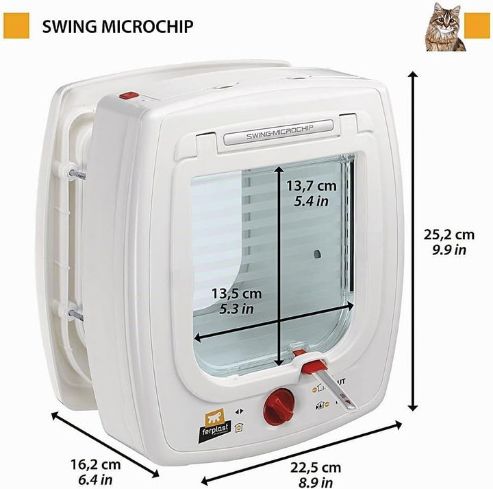 Ferplast Mikrochip Katzentür Katzenklappe SWING MICROCHIP, Haustiertür 4-Wege Tür, Windstopper-Syste