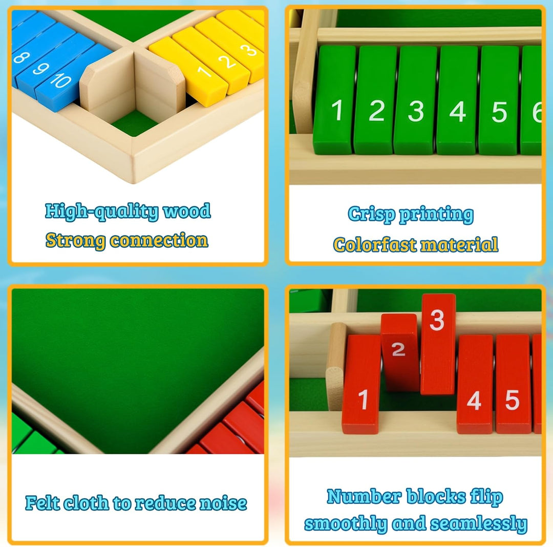 Shut The Box Spiel 4-Spieler, Holz Brettspiel Holz Mathematik Traditional Pub Board Würfelspiel Reis